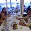 Restaurant El Pescador in Fornells, Annelies, Tessa, Tom