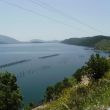 Het Meer van Butrint met mosselkweekvakken