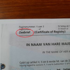Onze inschrijving in het Scheepskadaster is een 'Zeebrief'.