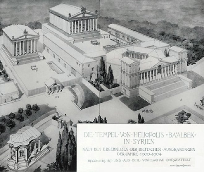 Reconstructie van het tempelcomplex van Baalbek door Duitse archeologen in het begin van de vorige eeuw