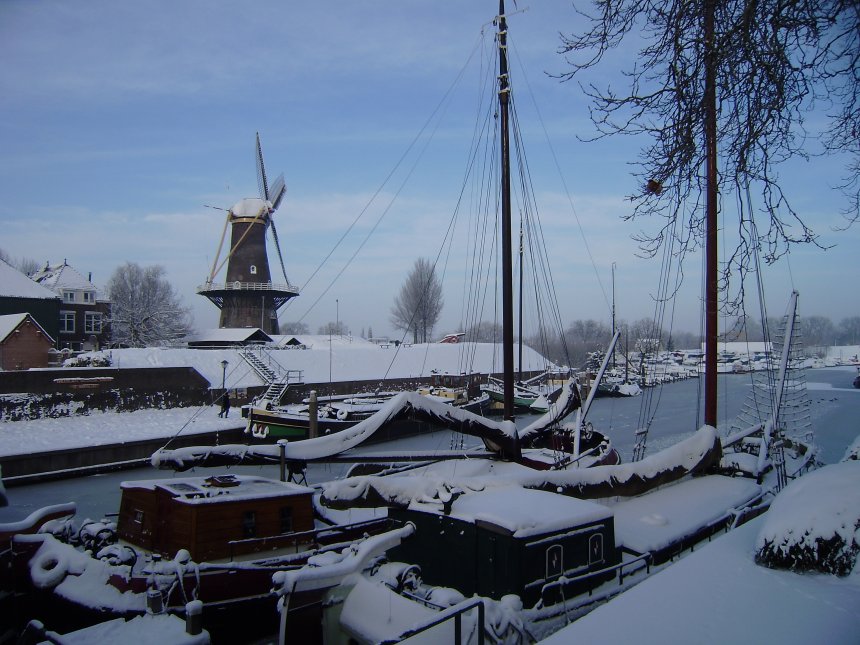 De Ondervloed met op de achtergrond links de stadsmolen `Nooit Volmaakt`