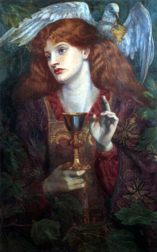 Dante Gabriel Rosetti, De Vrouwe van de Heilige Graal, Olie op canvas, 1874