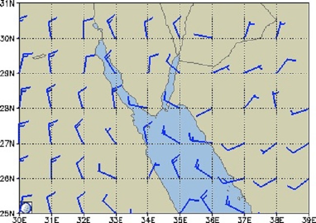 Voorspelling voor morgen, 14.00 uur, op WetterOnline.de. Meestal zit deze site aan de lage kant met de voorspelde windsnelheden