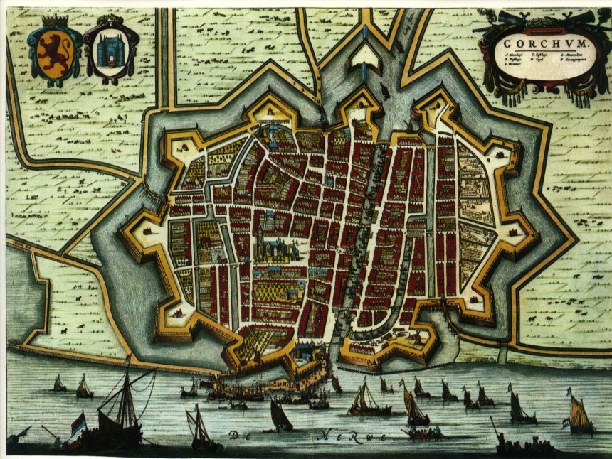 De vestingstad Gorchum in 1649, getekend door Joan Blaeu