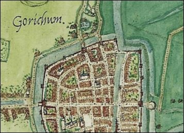 Noordelijke stadswal op de kaart van Jacob van Deventer (circa 1558) Detail.