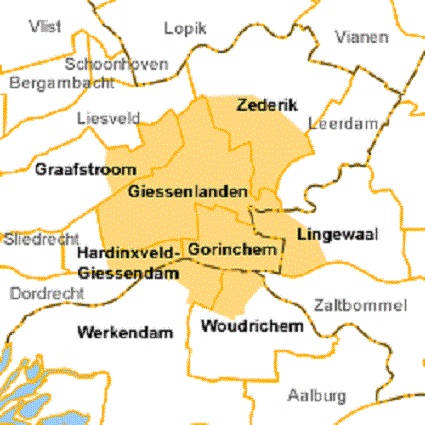 Het verzorgingsgebied van de Gorcumse Courant