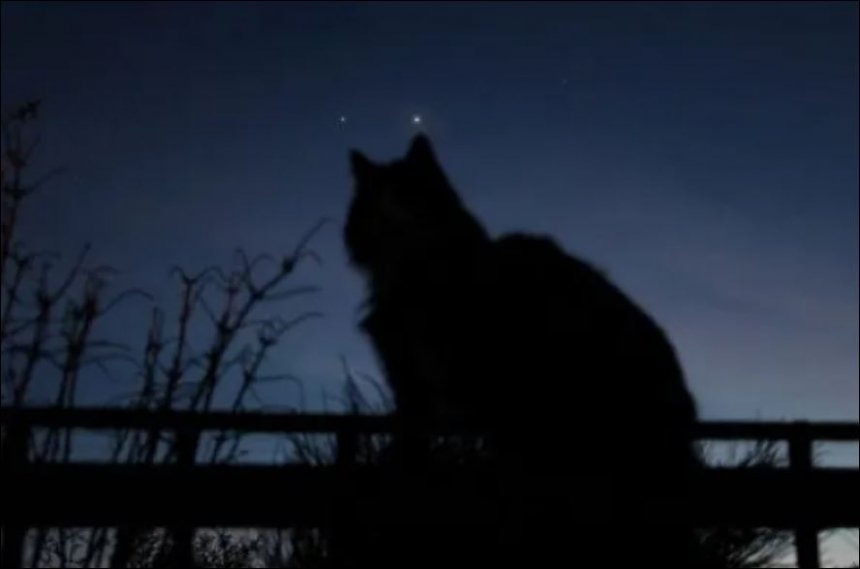 Conjunctie van Jupiter (l) en Venus,