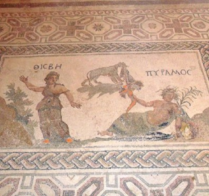 Pyramus & Thisbe, mozaïek uit de 2e/3e eeuw AD in Paleo Paphos.