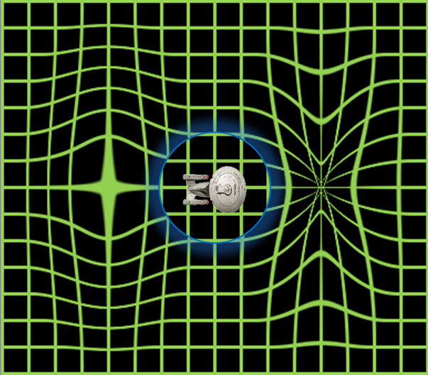 Schematische weergave van sneller-dan-het-licht reizen met de Alcubierre-aandrijving