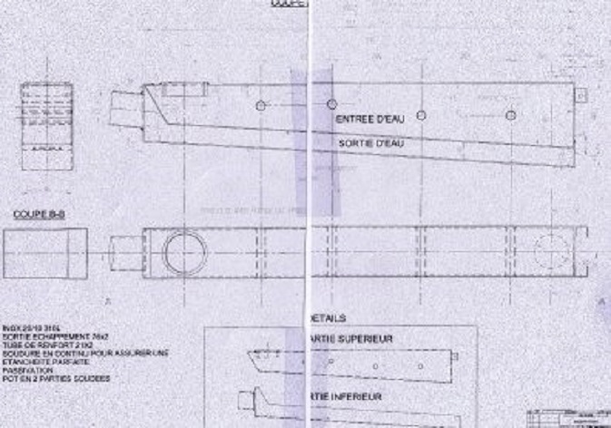 Tekening van het 'waterlock'. Zou dat onder de bakboordbalk van mijn motorfundatie zitten?
