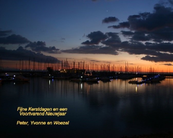 Kerstkaart van Peter, Yvonne en Woezel van de