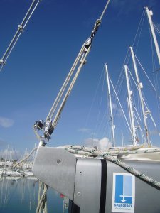 Takeltje om de kraanlijn vanuit de kuip te kunnen stellen