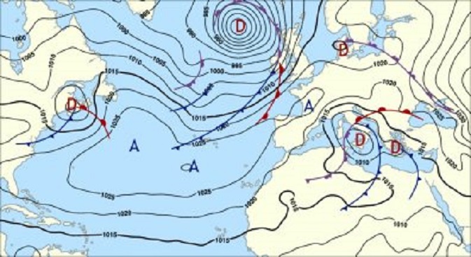Weerkaartje Meteo France zondag 01-02-2014. Even lijkt het of er winter komt