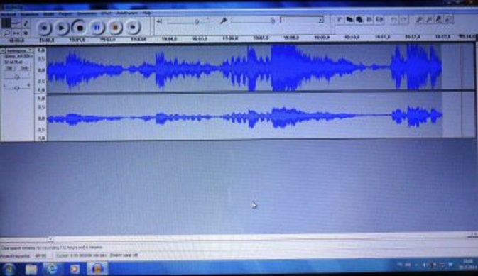 Screenshot van een cassettebandje opnemen met het programma Audacity. Maar de muziek vervolgens op een CD branden mislukt helaas.