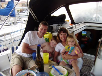 Sergej, Alec, Isabelle en Katy Berendsen van ons zusterschip Seawalk