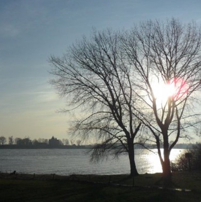 De Merwede gisteren bij Fort Vuren. Aan de overkant slot Loevestein