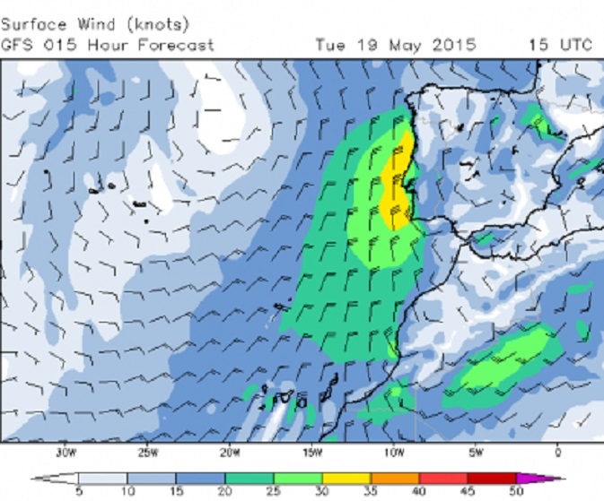 Windprognose Passageweather voor vandaag 15.00 uur UTC