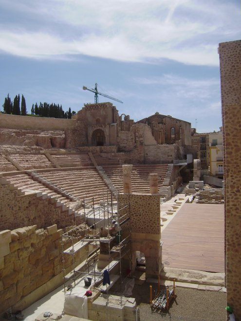 Cartagena telt verschillende antieke theaters. Hier de restauratie van een amfitheater uit de Romeinse tijd.