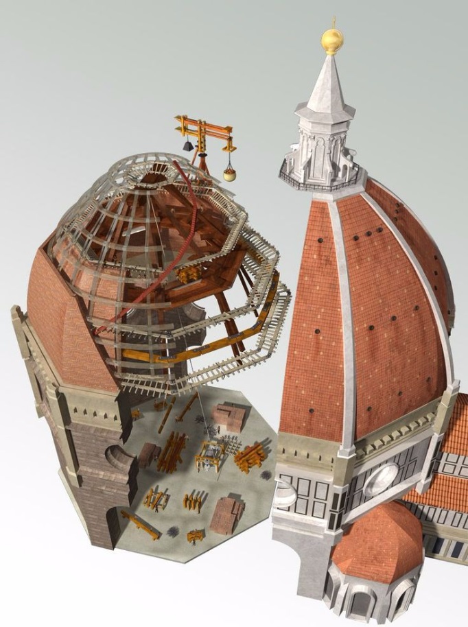 Zo bouwde Filippo Brunelleschi in 1420 de grote koepel van de kathedraal van Florence