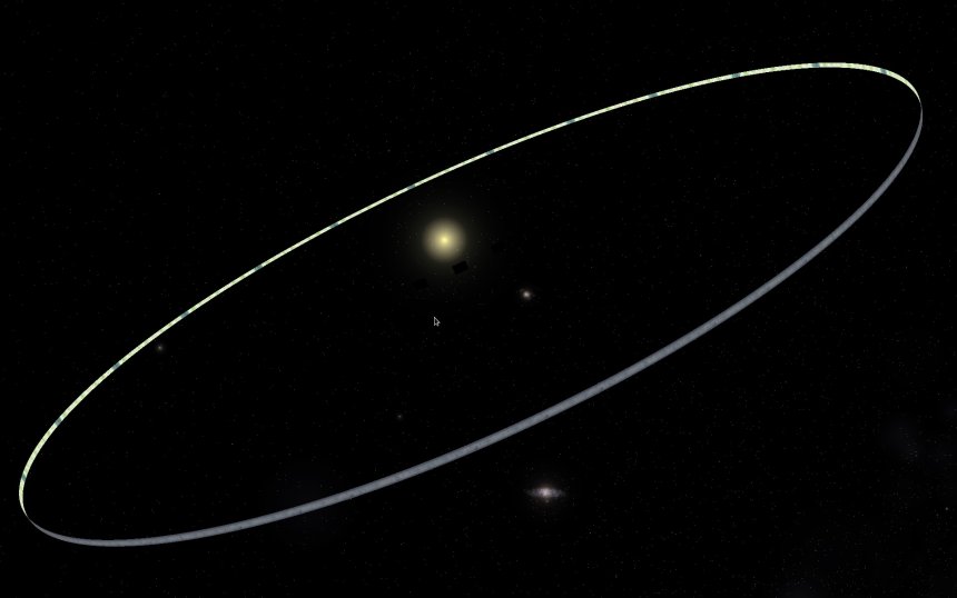 Artist's impression van een Dyson Ring, door een buitenaardse technologische beschaving gebouwd om een ster. Nemen we zoiets waar bij ster KIC 8462852?