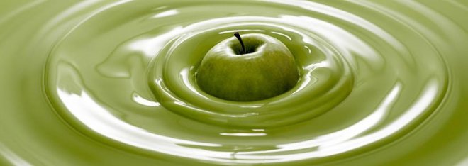 Kunstzinnige weergave van zwaartekrachtgolven rond de appel van Newton. Duidelijk een Granny Smith (bron De Volkskrant)