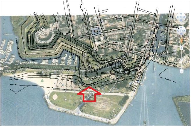 Projectie detail kaart Jacob van Deventer 1588 op huidige Google Map (ir. W. Annema)