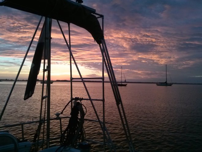 Ankerbaai Hellegat vanmorgen om kwart over vijf.