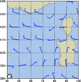 Kaartje van de wind in de nacht van donderdag op vrijdag. Weinig, dus. NB voor nietzeilers, de wind waait van de vlag af.