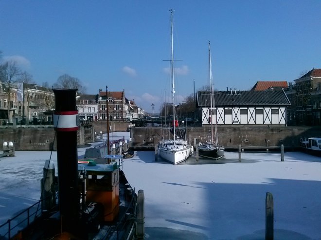 Onze Dulce ingevroren. Vannacht viel er wat sneeuw.