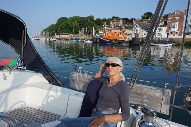 In de zon in de haven van Weymouth (de foto is van gisteren).