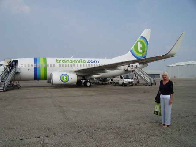 De Boeiing 737-700 van Transavia, die ons terug zal vliegen naar Rome