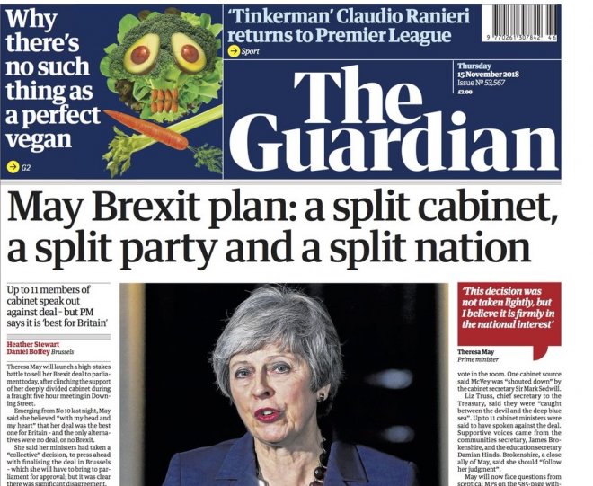 Voorpagina van The Guardian vanmorgen.