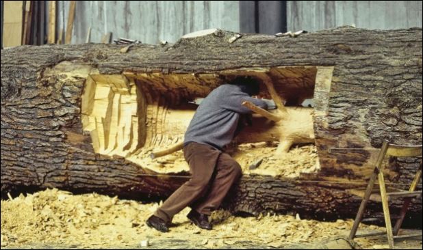 Giuseppe Penone snijdt de jonge boom tevoorschijn uit de oude boom.