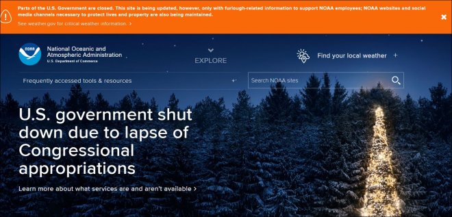 Website NOAA na bijna een maand shutdown van de Amerikaanse overheid..