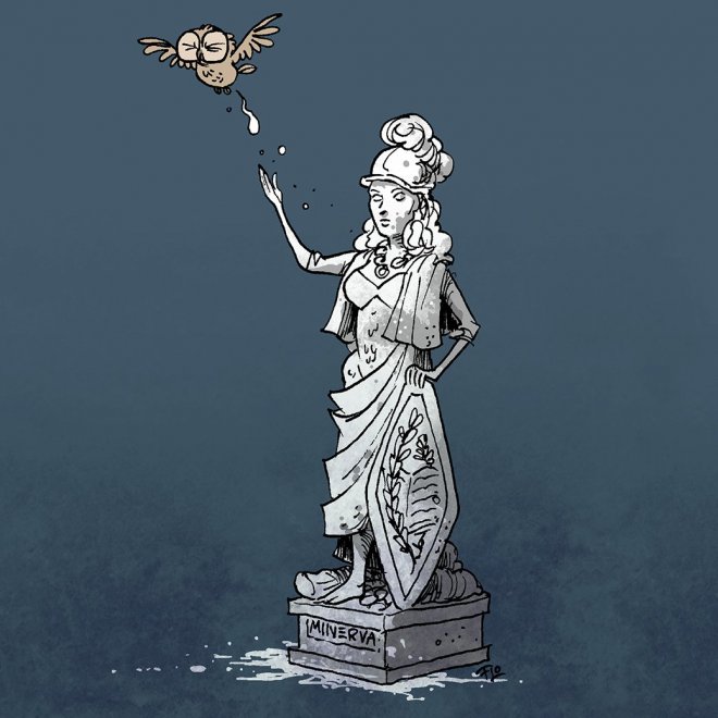 De uil en Minerva (cartoon gevonden op twitter)