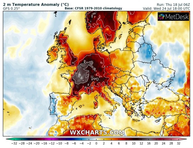 Nieuwe hittegolf op komst? De prognose van WXCharts voor woensdag 24 juli a.s.