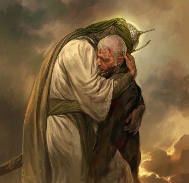 De door de shia-moslims aanbeden Twaalfde Imam begroet generaal Soleimani in het paradijs. Afbeeling op dd website van de Iraanse Grootayatollah Ali Khamenei