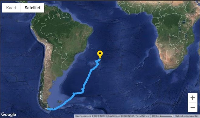 De positie van Bark Europa op 18 april 2020: op zoek naar wind in de Paardenbreedten.