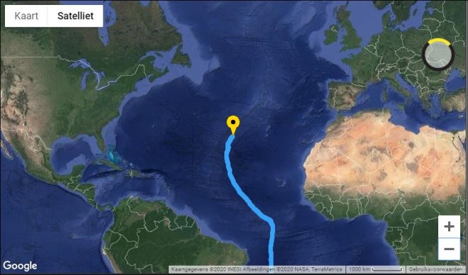 De positie van de Bark Europa van vandaag.