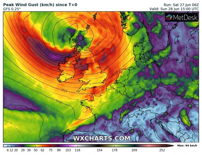 Windprognose voor zondagmiddag.