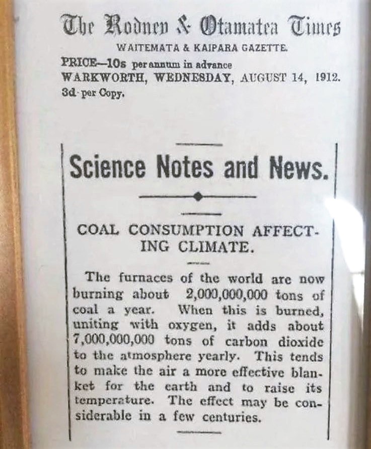 Krantenknipsel uit 1912. Het versterkte broeikaseffect staat er correct in.