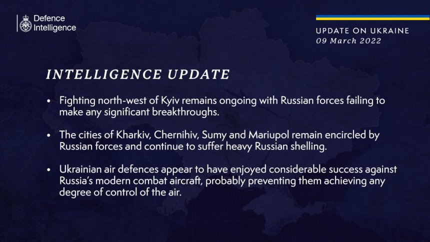 Bulletin van 9 maart 2022 van het Britse mininsterie van defensie.