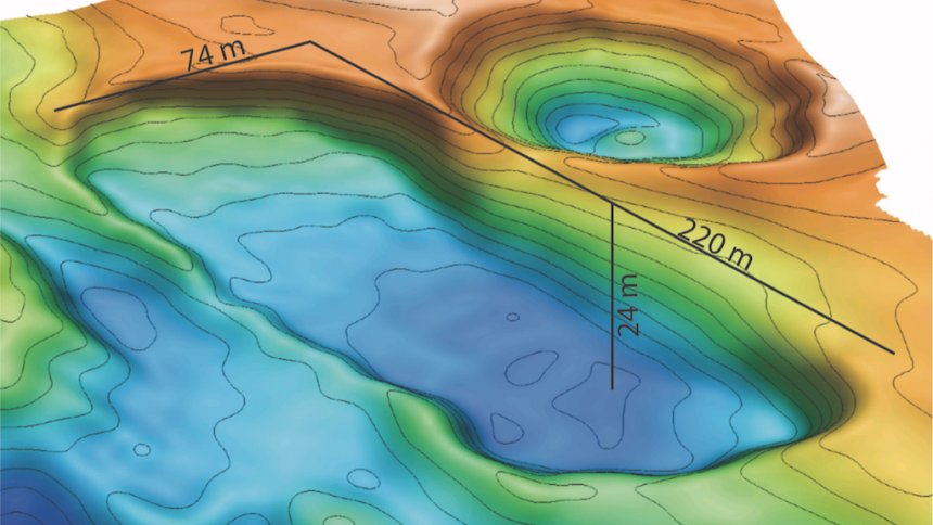 Onderzoeken van de zeebodem van de Beaufort Zee tonen gigantische verzakkingen door smeltende permafrost (beeld: Eve Lundsten, MBARI)