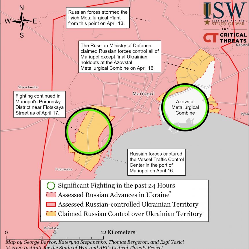De situatie in Mariopol gisteren (bron: ISW)
