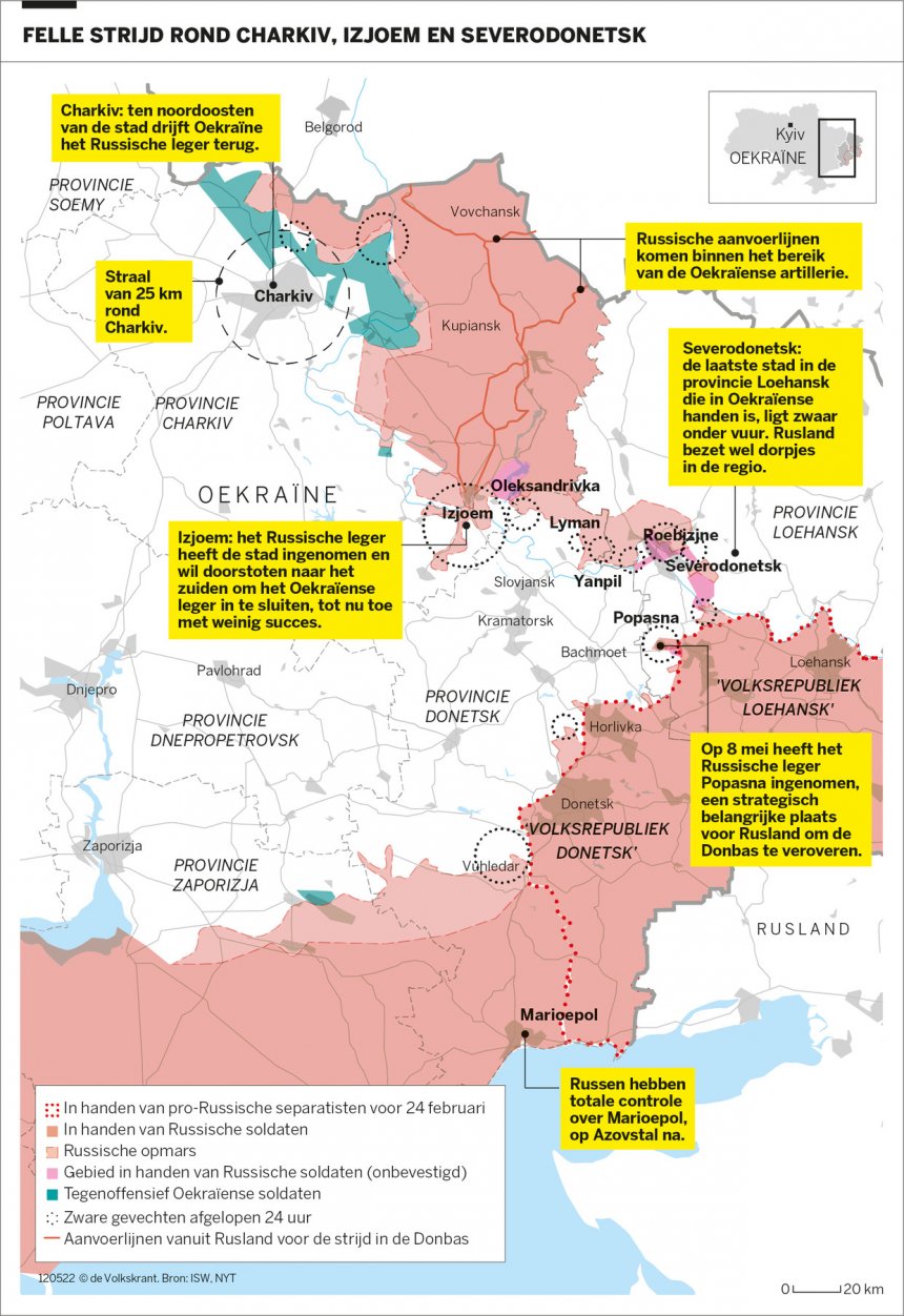 De stuatie in de Donbas van vandaag (bron: De Volkskrant)
