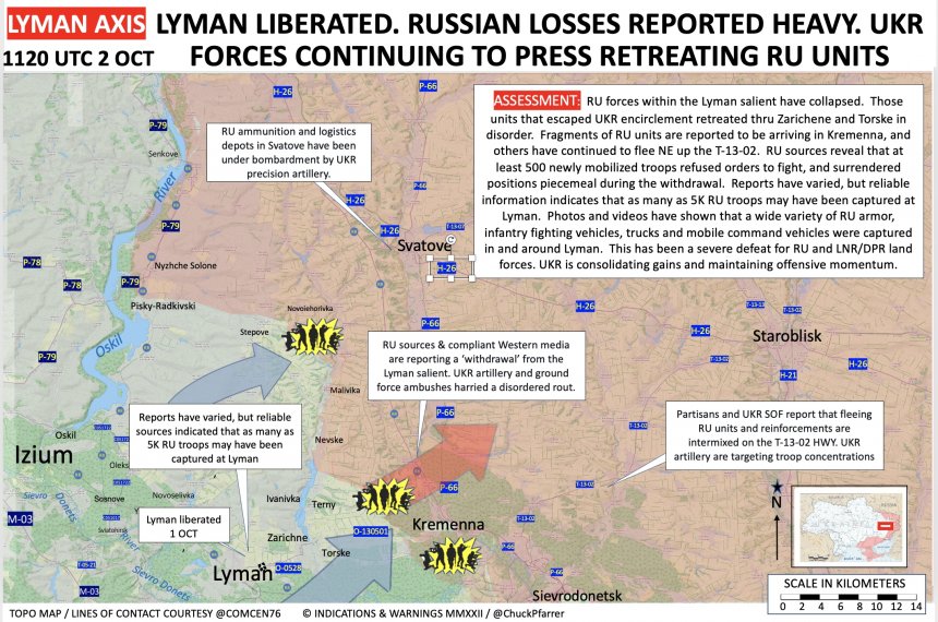 Na de herovering van Lyman trekt Oekraïne op naar Kreminna en een blokkade van de snelweg P66.