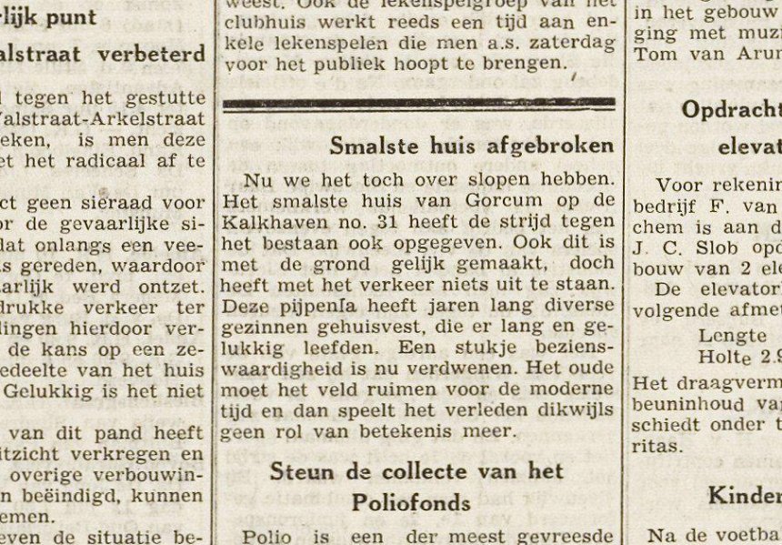 Berichtje in het Nieuwsbkad voor Gorinchem en Omstreken 7 juli 1961.