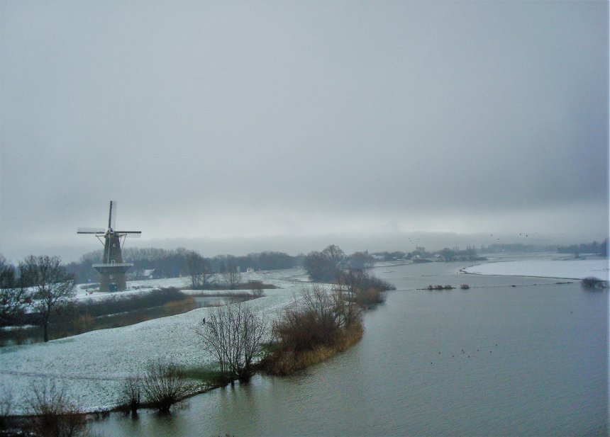 Ondergelopen uiterwaard bij Gorcum (de Merwede zelf ligt rechts, niet op de foto) Foto: Annet Ardesch