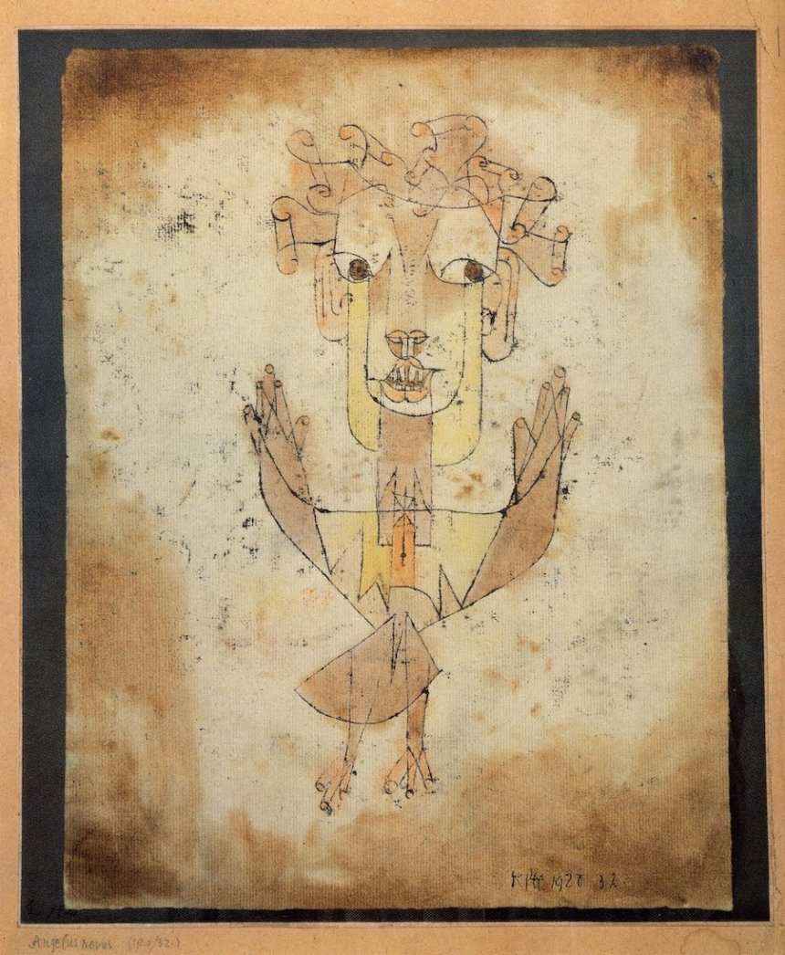 Angelus Novus, inkt en oliekrijt, 1920, Paul Klee.