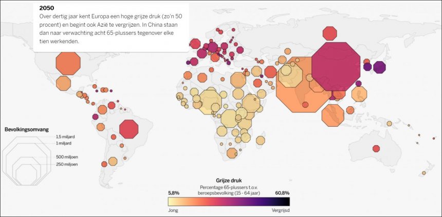 Vergrijzing in de wereld van 2050. (Infographics Thijs Balder, De Volkskrant)